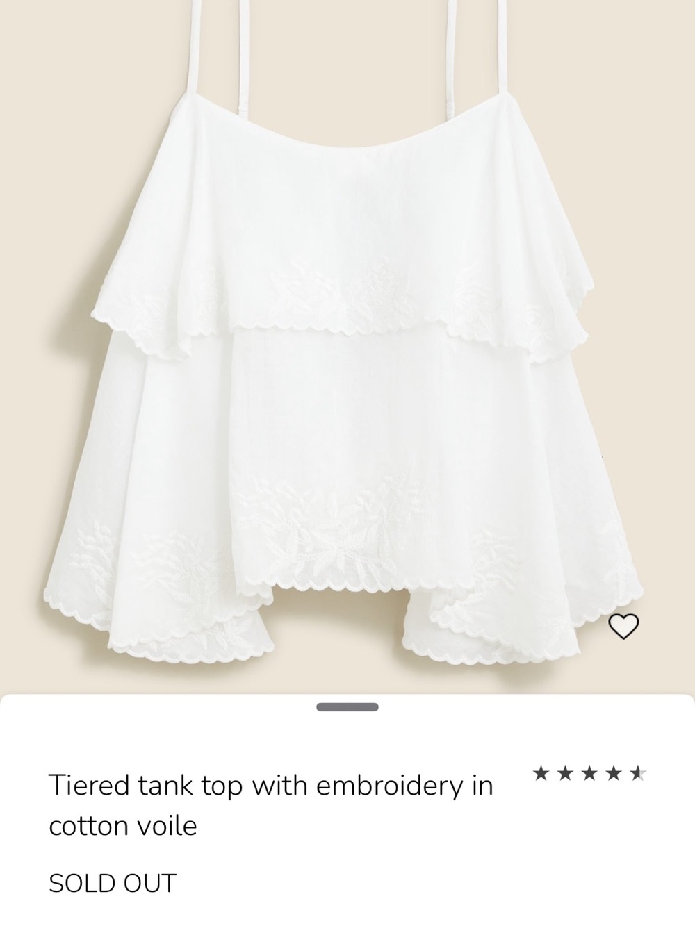 J. Crew Tiered Tank Top with Embroidery in Cotton Voile. Medium